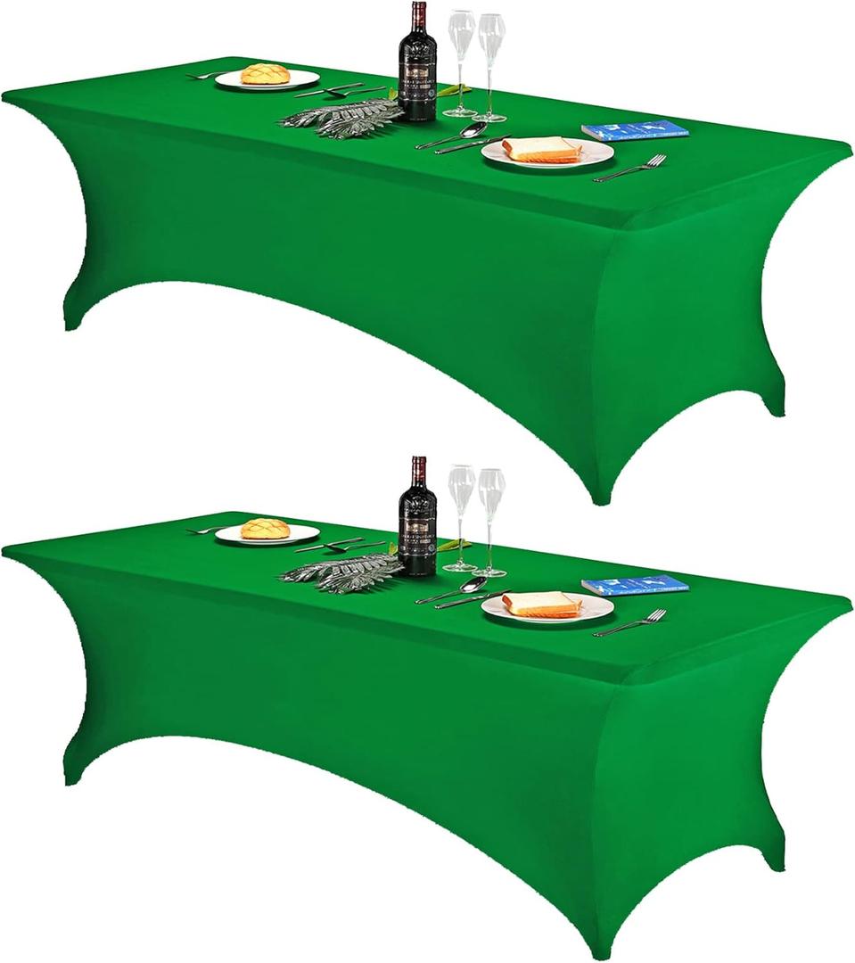 FORLIFE 2Pack Spandex Table CoversFitted Tablecloth for Rectangular Tables, Stretch Patio Table Covers, Universal Spandex Table Cover for Wedding, Banquet, Party (8ft, Emerald)