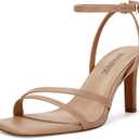 SOVANYOU Heeled Sandals for Women Dressy Square Open Toe Strappy High Heels with Ankle Strap for Wedding Party Daily Wear (8, Camel)
