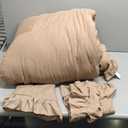 JANZAA Queen Ruffled Comforter Set 3PCS (1 Taupe Comforter Set and 2 Pillowcases) Vintage Farmhouse Shabby Chic Bedding Soft Fluffy Bed Set All Season