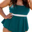 Eytino Plus Size Tankini Swimsuits for Women Colorblock Two Piece Tankini Top with Bikini Bottoms Swimwear (2X, Dark Green)