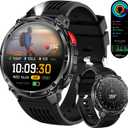 Mens Smart Watch for Android Phones and iPhone,Military Sport Smart Watches for Men Fitness Tracker Watch with Flashlight/Compass/Waterproof/100 Days Battery/Heart Rate/Sleep/100+ Sport Modes (Black)