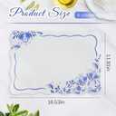 Faux Leather Placemats Set of 6, 12 x 17 Inch Scalloped Blue Floral Table Mats Waterproof Oil-Proof Heat Resistant Wipeable PU Place Mats for for Kitchen, Dining, Outdoor, 18x12