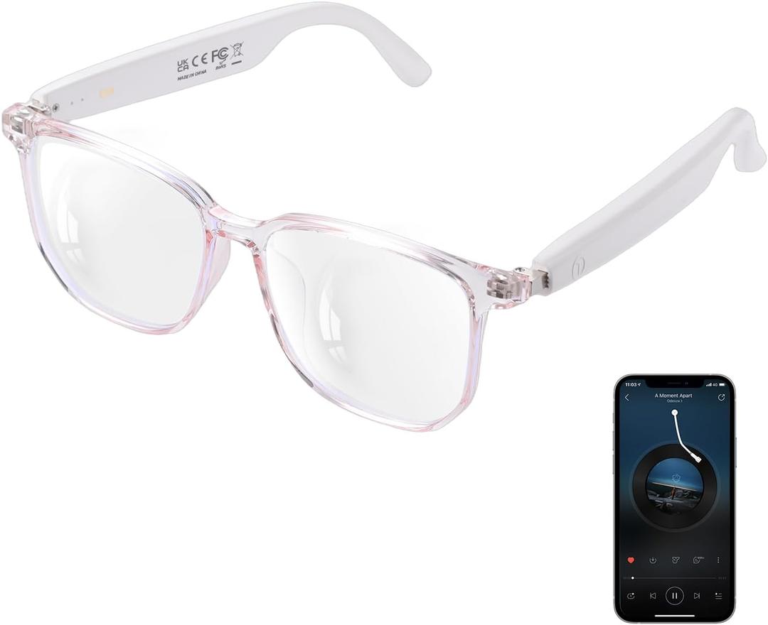 Smart Glasses for Women, Open Ear Audio Bluetooth glasses with Speakers & Mic, Anti-Blue Light Lenses, Voice Assistant, Touch Control, IPX5 Waterproof, Hands-Free Calls & Music Glasses Headphones