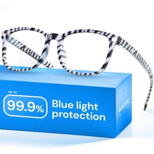 Gaoye Zebra Blue Light Glasses for Computer & Gaming - Anti UV Ray Lenses, Scratch-Resistant & Comfort Fit (Medium)