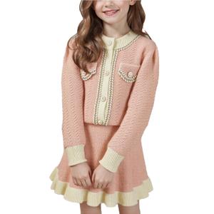 YETANLID Toddler Girls Sweater Skirt Set Sequin Cardigan Sweater Cable Knit Winter Coat Set Thick Cover Up Pink Size 4-5 Years (Pink)