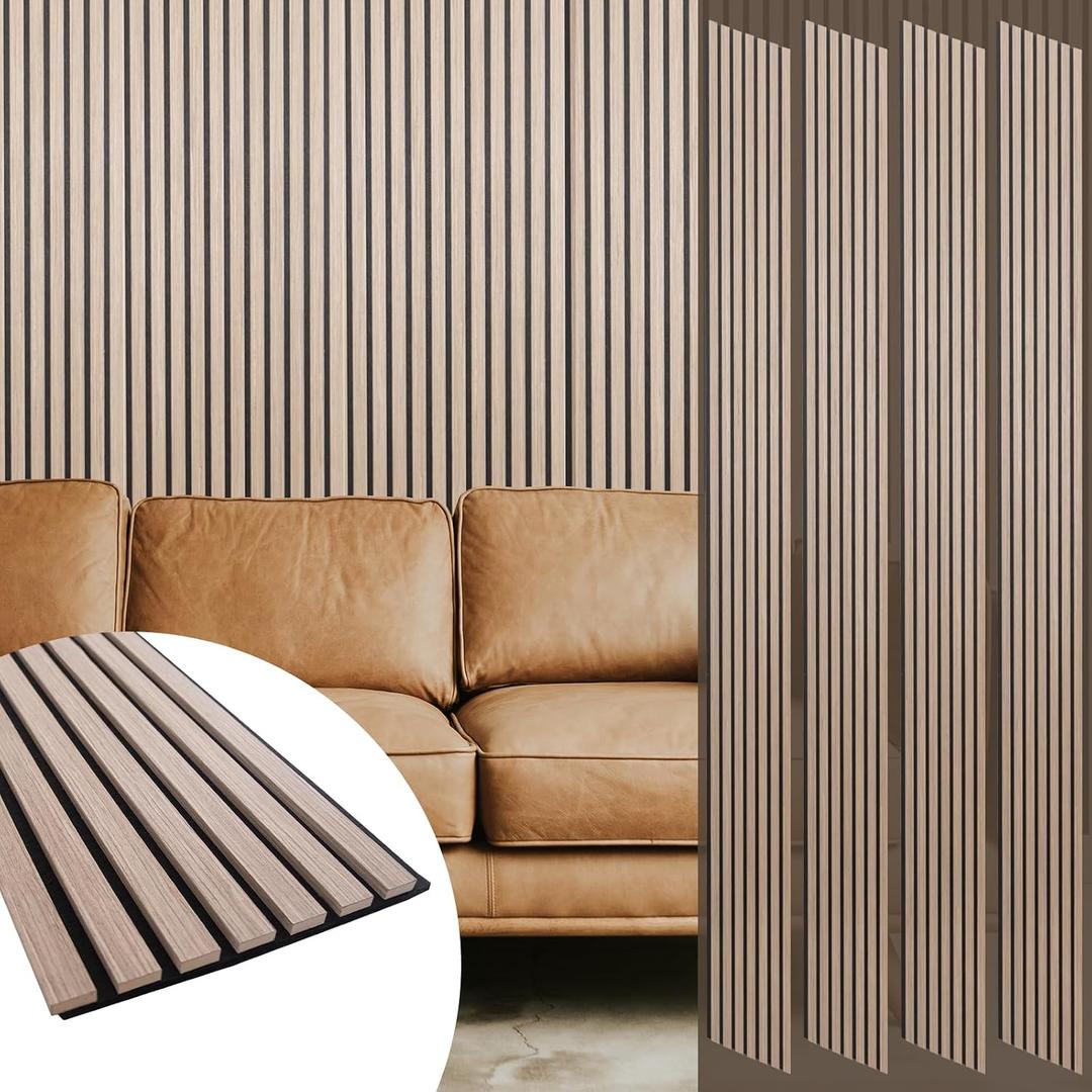 Yuzzy Wood Panels for Wall and Ceiling - 108 x 11 Inch Wood Slat Acoustic Panels 4 PCS - Modern Sound Absorbing Wall Panels for Interior Wall Decor for Home, Office, Studio - Rustic Walnut