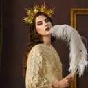 Fantherin Mary Halo Crown Headband Spiked Zip Tie Halo Crown Sunburst Goddess Headpiece with Butterfly (Style 3-Gold)