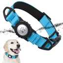 TagME Airtag Dog Collar, Waterproof Reflective Pet Collar with Airtag Holder, Soft Padded and Double D-Rings for Large Dogs, Light Blue