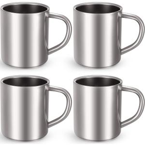 Cunhill 4 Set Small Stainless Steel Coffee Mug 7.5oz/220ml Metal Double Walled Cups Camping Mug with Handle Dishwasher Safe Tea Cups for Camping Travel Outdoors Rv Keep Drinks Hot (4 Count (Pack of 1))
