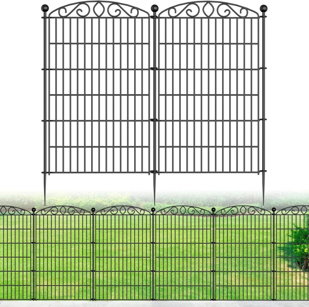 12 Panel No Dig Decorative Garden Fence - 42in H x 25.55ft L, Tall Animal Barrier for Dogs Rabbits, Rustproof Metal Wire Panels for Yard, Patio, and Outdoor Border Use