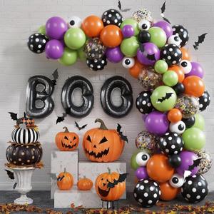 Halloween Balloons Garland Arch Kit,Orange Purple Green Black Confetti Balloons Decor for Halloween Birthday Hocus Pocus Party Decorations Indoor and Outdoor