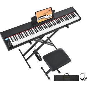 Digital Piano 88 Key Weighted with Piano Bench, 88 Key Full Size Semi Weighted Keyboard Piano, Electronic Piano for Beginner,with Adjustable Stand,Carrying Case,Sustain Pedal,Headphone (Black)