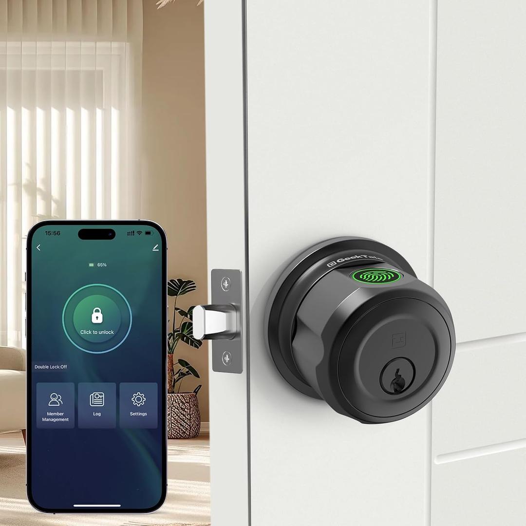 GeekTale Fingerprint Deadbolt, Fingerprint Door Knob, Smart Deadbolt Lock, Smart Door Lock, Twist to Lock&Unlock, Keyless Entry Door Lock with App, for Front Door, Garage, Easy Installation