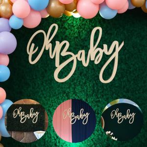 Wood Oh Baby Sign Banner - Baby Shower Birthday Decorations Wooden Sign Party Banner Backdrop, Baby Gender Reveal Background (Wood Oh Baby Sign Banner)