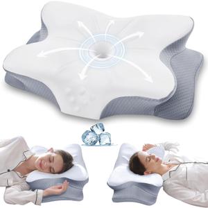 Cervical Neck Pillow for Neck and Shoulder Pain ReliefErgonomic Memory Foam Pillow for Side Sleeper Pillow,Grey