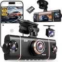 4K+1080P*3 FHD Car Camera, 4 Channel 360° Dash Cam Front Rear Inside & Left Right, 5GHz WiFi & App Control, 24H Parking Mode, G-Sensor, 8 IR Lamps Night Vision, Loop Recording, Includes 64GB SD Card