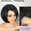 Quantum Love Straight Short Bob Wig Natural Black Side Part Layered Straight Bob Short Wigs for Women Synthetic Hair Glueless Realistic Hairline(Natural Black 10inch)