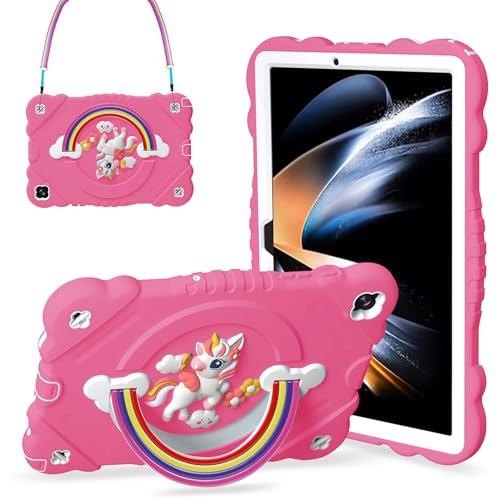 XZC Case for Samsung Galaxy Tab A11+ Plus/A9+ Plus 11 Inch Case Unicorn Heavy Duty Shockproof Protective Case with Stand/Shoulder Strap for Kids Girls Women (Rose)