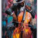 CXHOSTENT Black Jazz Canvas Wall Art Abstract Black Music Painting Prints African American Picture Musical Instruments Artwork for Men Room Decor Framed (Black, 16.00" x 24.00")