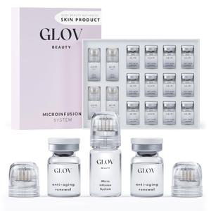 Glov Beauty Micro Infusion System for Face & Lips  0.25mm 24k Gold Cosmetic Facial Stamp with Hyaluronic Acid, Collagen Peptides & Licorice Root Serum Ampoules (4x Infusion Application, 12x Serums)