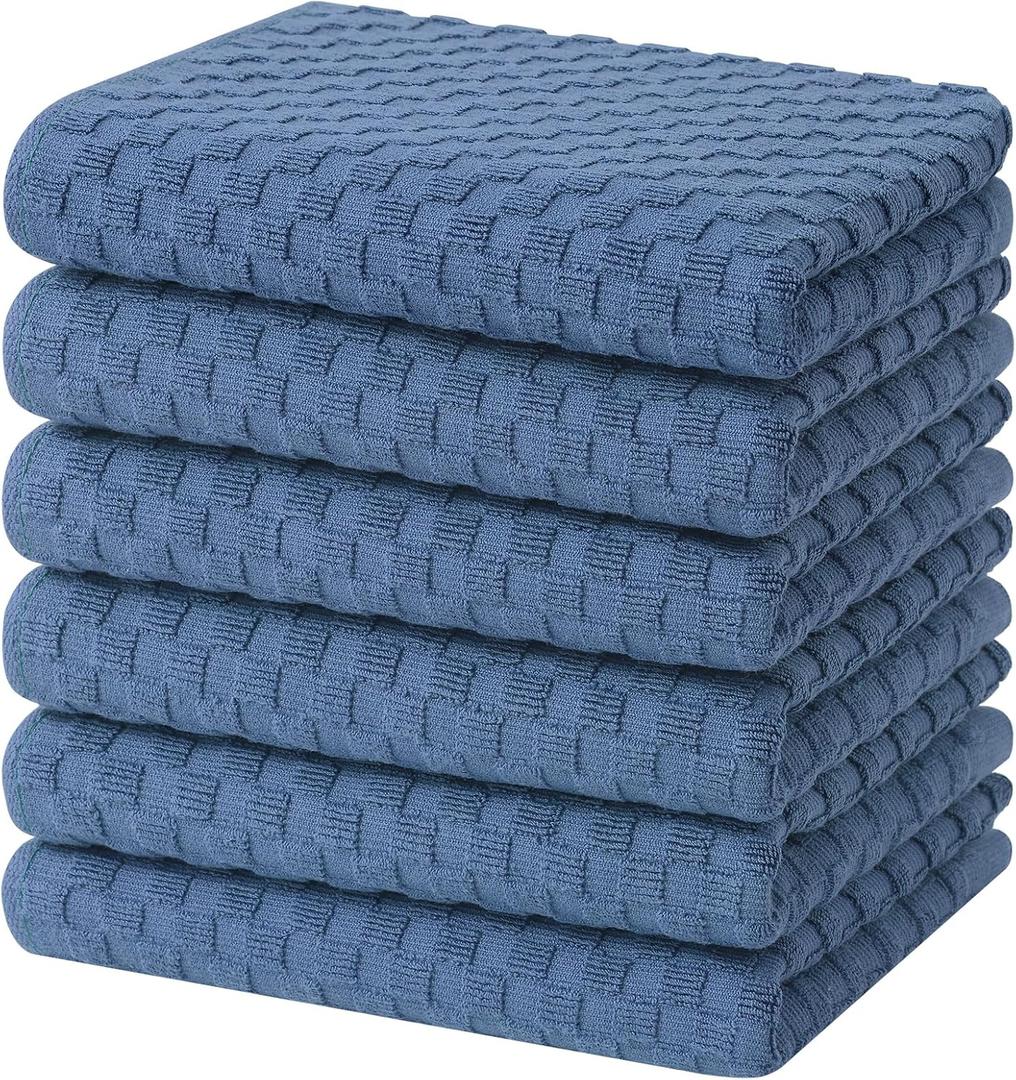 Homaxy 100% Cotton Terry Kitchen Towels(15" x 25", 6 Pack), Soft and Super Absorbent Dish Towels, 380 GSM Reusable Tea Towel with Hanging Loop, Pineapple Grid Designed, Navy Blue