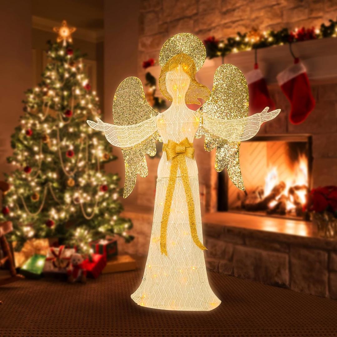 Christmas Outdoor Decorations Lighted Angel 48" Xmas LED Warm Lights Decor Indoor, Large Outdoor Holiday Decorations for Home, Yard, Garden, Porch