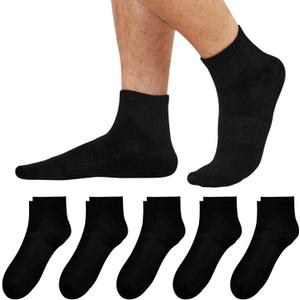Men's Flat Knit Ankle Thin Socks (5-Pairs) - 95% Cotton Comfort Non-Binding Fit Everyday - Size Fit 6-12 (Color#02:black)