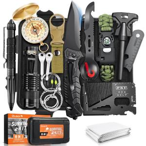 Dusor 19 in 1 Survival Kit Gifts for Men, Valentines Day Gifts for Him Boyfriend, Hunting Gift for Dad Husband, Fishing Gear and Equipment, Camping Essentials, Gift for Men Who Have Everything (Black2)