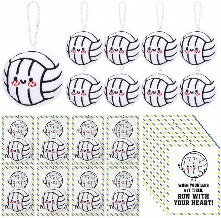 Jenaai 20 Set Smile Face Volleyball Plush Keychain with Inspirational Cards Volleyball Party Favors Gifts Bulk for Birthday Prize Team Coach Adults Coworker Sport Players Lover Senior Night Gifts