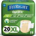 FitRight Adult Diapers, Extra+ Heavy Absorbency, XL (Waist Size 56in64in), 20 Count, OptiFit Incontinence Briefs for Men and Women, Disposable, MoistureWicking, Leak Protection,
