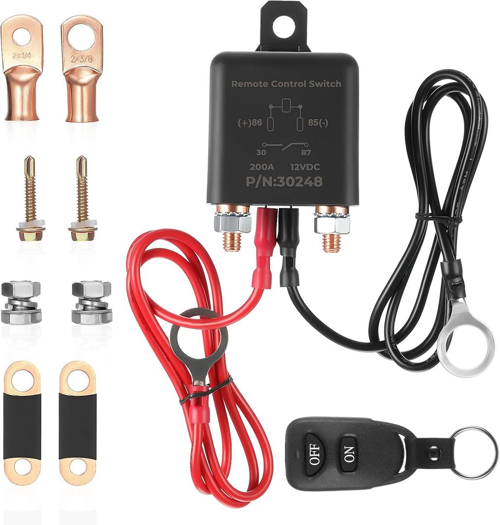 Remote Battery Disconnect Switch 3/8 12V 200A Car Kill Switch Anti-Theft Remote Control Switch with Wireless Remote Control Relay Fobs Battery Anti-Leakage for Auto Truck Boat