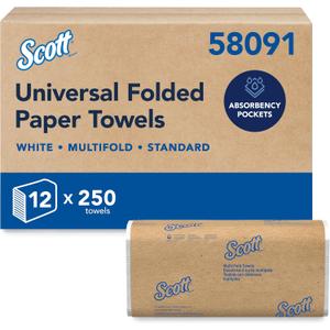Scott Professional Universal Multifold Paper Towels, Bulk (58091), Absorbency Pockets, White, 9.2"x9.4" Towel, White, Compressed, Compact Case (250 Sheets/Pack, 12 Packs/Case, 3,000 Sheet Total)