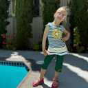 LUKYCILD Baby Girls Summer Clothes Casual Clothing Suit Short Sleeve Striped T-Shirt +Pants (Green)