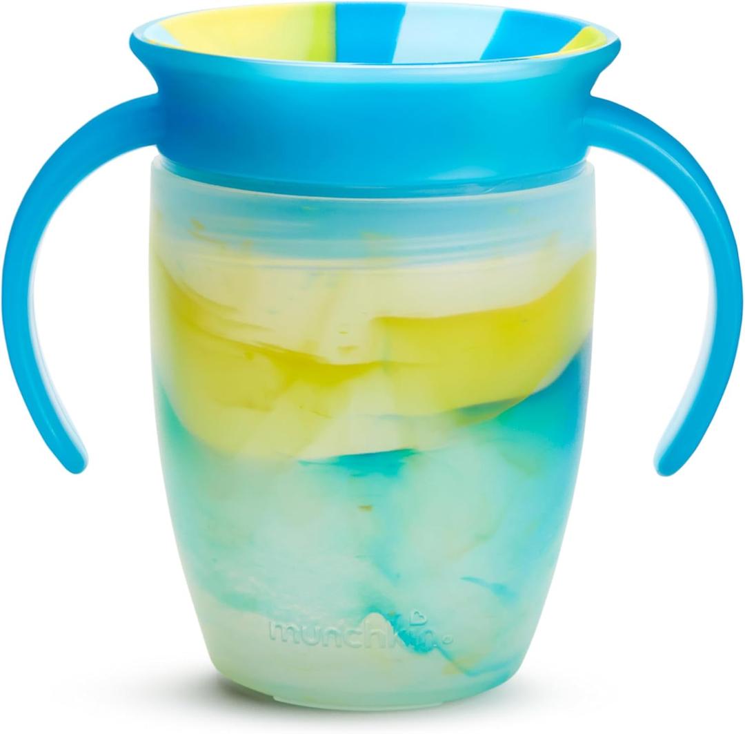 Munchkin Miracle 360 Trainer Sippy Cup with Handles, Spill Proof, 7 Ounce, Tropical Swirl, Blue/Multi