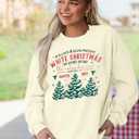MYHALF Womens White Christmas Sweatshirt Crewneck Christmas Tree Graphic Shirts Oversized Xmas Pullover Sweater (Apricot)