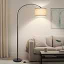 Seaside village Arc Floor Lamps for Living Room, Modern Standing Lamp with Adjustable Hanging Drum Shade, Tall Pole Lamp with Foot Switch, Over Couch Arched Reading Light for Bedroom, Office (Black)
