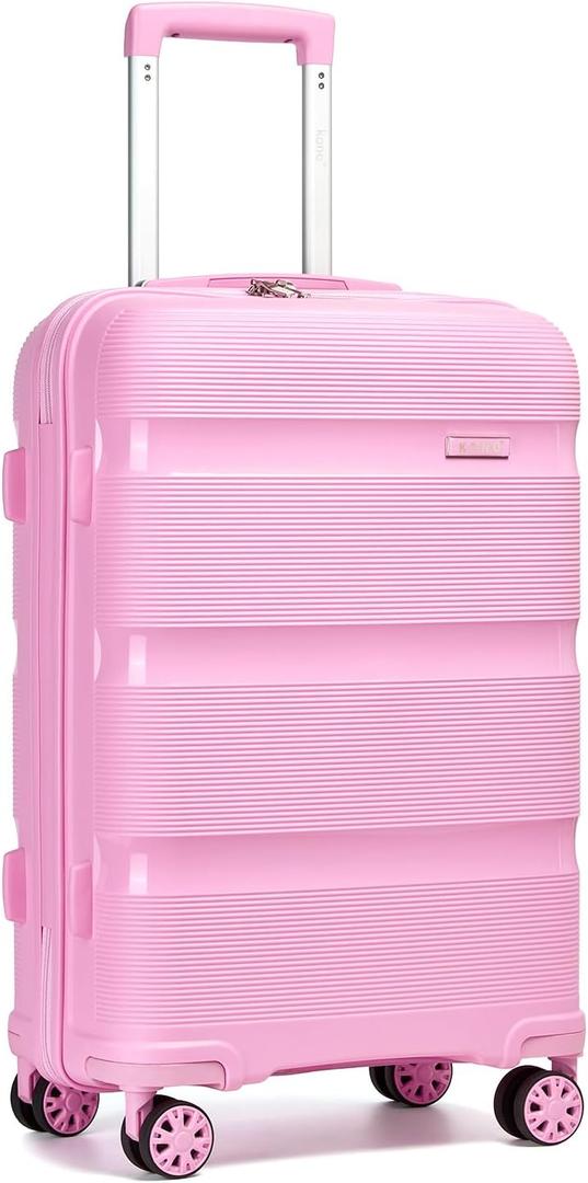 Kono Carry On Luggage 24 Inch Checked-Medium Hard Shell Travel Trolley 4 Spinner Wheels Lightweight Polypropylene Suitcase with TSA Lock, Pink