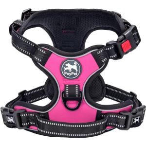 PoyPet No Pull Dog Harness, No Choke Front Lead Dog Reflective Harness, Adjustable Soft Padded Pet Vest with Easy Control Handle (Pink, Medium)