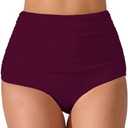 JOYBIK Women’s High Waisted Full Ruched Bikini Swimsuit Bottoms Tummy Control Full Coverage Bathing Suit Bottoms L