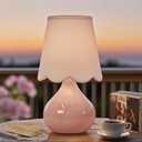 14''H Cordless LED Table Lamp with Dimmer, Ceramic Bedside Table Lamp, Rechargeable & 3-Level Brightness, Ceramic Base, Detachable Bulb, Linen Shade, Desk lamp for Cozy Teens Room Decor (Pink)