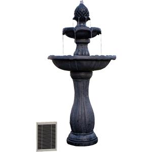 XBrand 44" Solar Powered 2-Tier Outdoor Water Fountain, Fiberglass Resin Fountain with Auto Shut-Off Pump, Black