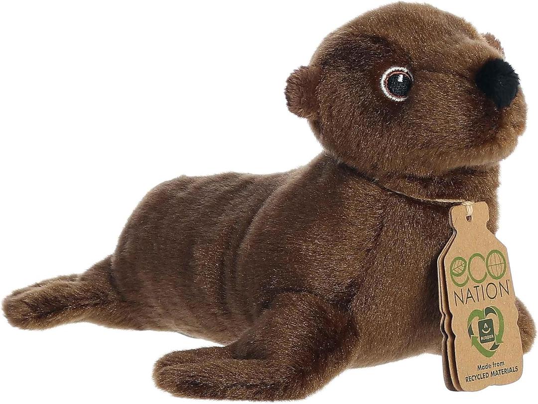 Aurora Responsibly Made Eco Nation Eco Softies California Sea Lion Stuffed Animal - Ideal for Playtime Adventures - Perfect for Birthdays or Just Because - Brown 8 Inches
