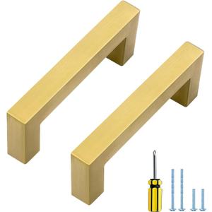 Ravinte 20 Pack Gold Cabinet Pulls 3 Inch Brusehed Brass Kitchen Cabinet Handles Gold Square Kitchen Hardware for Cabinet (3 In Hole Center)