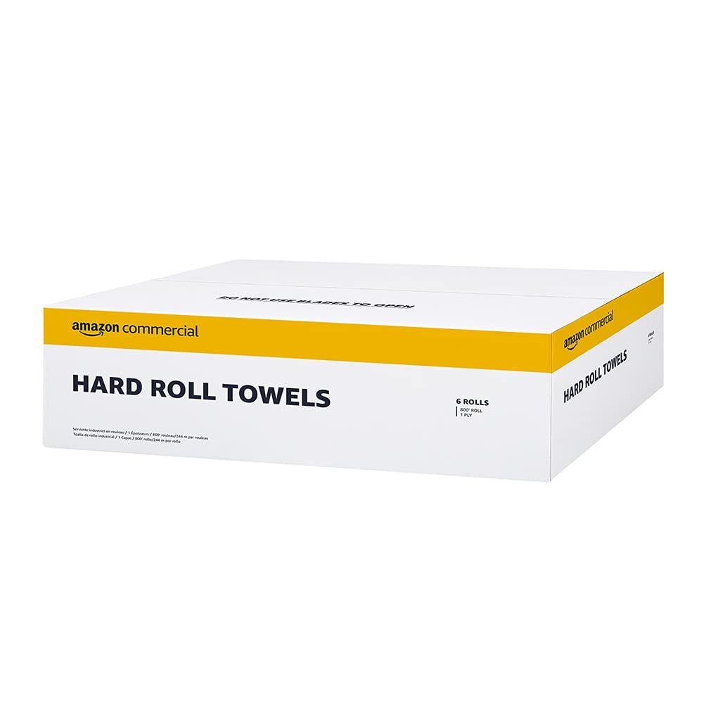 AmazonCommercial White Hard Roll Paper Towels, Compatible with Universal Dispenser, 800 feet per Roll - 800' x 7.8", 16 Pack