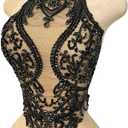 Beaded Appliques Sew on Lace with Crystals Rhinestones for Sewing Clothes Patches Prom Gown Wedding Dress Decorations (Black) 36x60cm