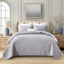 Grey Quilt SetVintage-Style King Cotton Quilted Bedspread - Breathable & Elegant Channelled Pattern, Soft Cotton Quilt Solid Color Lightweight Bedspread All Seasons 3 Piece