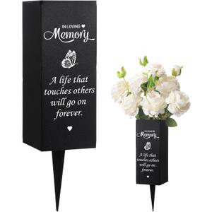 Geosar Cemetery Vases for Grave Metal Flower Holder with Spikes Memorial Funeral Gravesite Flowers Vase Decorations for Loss of Loved One(A Life that Touches Others)