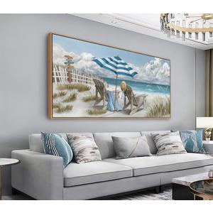 Shoci Summer Beach Wall Art - Natural Float Framed Large Blue Sky White Cloud Canvas Picture for Living Room Ocean Beach Painting Prints Peaceful Life Artwork for Bedroom Home Office Decor 24" X 48"