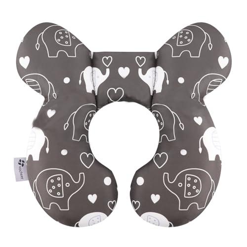 vocheer Baby Travel Pillow(Upgraded), Head and Neck Support Pillow for Pushchair, Car Seat, Stroller, Bouncer, Cotton (Elephant)