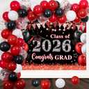 56PCS Red Black Graduation Party Decorations 5x3ft Class of 2026 Congrats Grad Backdrop Red Black White Balloon Arch Garland Kit for College High School Nurse Grad